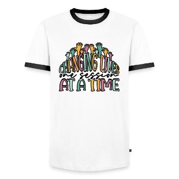 Leben in einer Sitzung nach der anderen verändern - Mental - Männer Kontrast-T-Shirt - Weiß/Schwarz - Vorne - AI Model Female 172 light (172cm) & AI Model Male 178 dark (178cm)