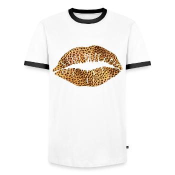 Leoprad print mouth - Men's Ringer Shirt - white/black - Front - AI Model Female 172 light (172cm) & AI Model Male 178 dark (178cm)