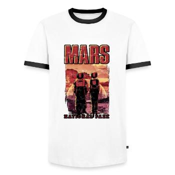 Parc national de Mars - Cosmologie Science Fiction - T-shirt contrasté Homme - blanc/noir - Devant - AI Model Female 172 light (172cm) & AI Model Male 178 dark (178cm)