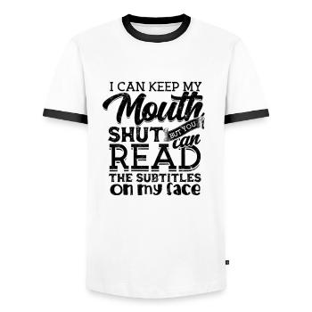 I Can Keep My Mouth Shut But You Can Read - - Men's Ringer Shirt - white/black - Front - AI Model Female 172 light (172cm) & AI Model Male 178 dark (178cm)