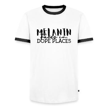 Melanin Faces in Places - Black Afro - Men's Ringer Shirt - white/black - Front - AI Model Female 172 light (172cm) & AI Model Male 178 dark (178cm)