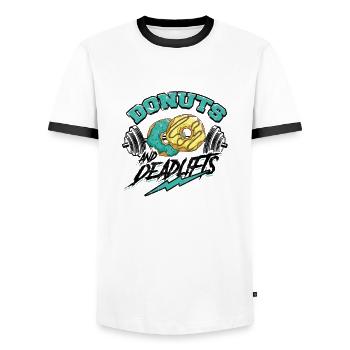 Donuts And Deadlifts Weightlifting Gym Fun - - Men's Ringer Shirt - white/black - Front - AI Model Female 172 light (172cm) & AI Model Male 178 dark (178cm)