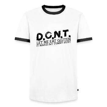 Lassen Sie mich kein Gluten essen, es tut mir im Bauch weh - - Männer Kontrast-T-Shirt - Weiß/Schwarz - Vorne - AI Model Female 172 light (172cm) & AI Model Male 178 dark (178cm)