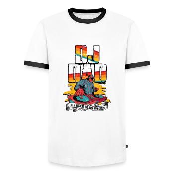 DJ Dad wie ein normaler Papa nur viel cooler - Musik - Männer Kontrast-T-Shirt - Weiß/Schwarz - Vorne - AI Model Female 172 light (172cm) & AI Model Male 178 dark (178cm)