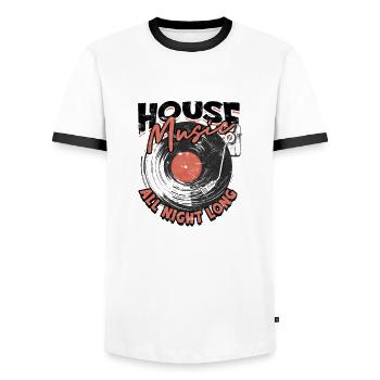 House Music die ganze Nacht lang - scratching - Männer Kontrast-T-Shirt - Weiß/Schwarz - Vorne - AI Model Female 172 light (172cm) & AI Model Male 178 dark (178cm)