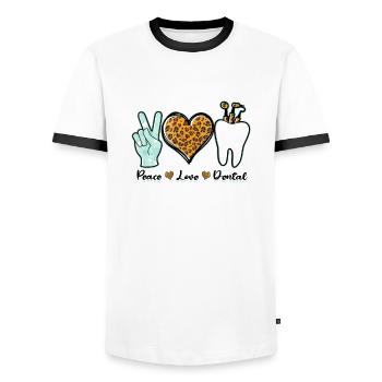 Peace Love Dental - médecin - T-shirt contrasté Homme - blanc/noir - Devant - AI Model Female 172 light (172cm) & AI Model Male 178 dark (178cm)