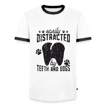 Easily distracted by teeth and dogs - dentist - Men's Ringer Shirt - white/black - Front - AI Model Female 172 light (172cm) & AI Model Male 178 dark (178cm)