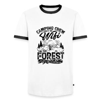 Camping Crew There's no wifi in the forest but - Men's Ringer Shirt - white/black - Front - AI Model Female 172 light (172cm) & AI Model Male 178 dark (178cm)