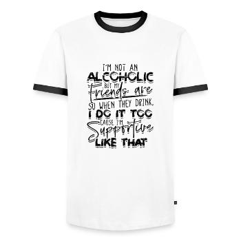 Je ne suis pas alcoolique mais mes amis sont Alors quand - T-shirt contrasté Homme - blanc/noir - Devant - AI Model Female 172 light (172cm) & AI Model Male 178 dark (178cm)