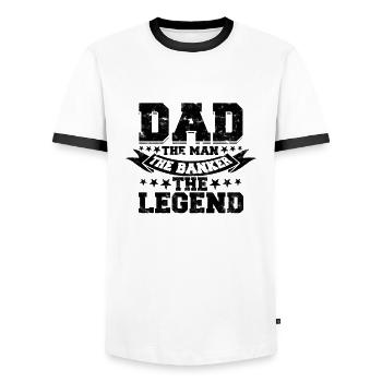 Dad The Man The Banker The Legend - Arbeiter - Männer Kontrast-T-Shirt - Weiß/Schwarz - Vorne - AI Model Female 172 light (172cm) & AI Model Male 178 dark (178cm)