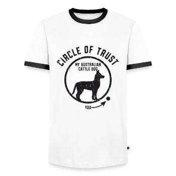 Circle of Trust Mein Australian Cattle Dog - auggie - Männer Kontrast-T-Shirt - Weiß/Schwarz - Vorne - AI Model Female 172 light (172cm) & AI Model Male 178 dark (178cm)