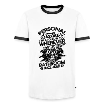 Persönlicher Stalker Ich werde dir folgen, wo immer du bist - Männer Kontrast-T-Shirt - Weiß/Schwarz - Vorne - AI Model Female 172 light (172cm) & AI Model Male 178 dark (178cm)