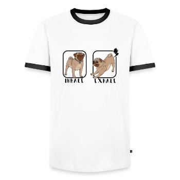 Inhale Exhale - amoureux des carlins - T-shirt contrasté Homme - blanc/noir - Devant - AI Model Female 172 light (172cm) & AI Model Male 178 dark (178cm)