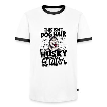 This isn't dog hair it's husky glitter - dog lover - Men's Ringer Shirt - white/black - Front - AI Model Female 172 light (172cm) & AI Model Male 178 dark (178cm)