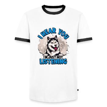 I hear you I'm just not listening - husky lover - Men's Ringer Shirt - white/black - Front - AI Model Female 172 light (172cm) & AI Model Male 178 dark (178cm)