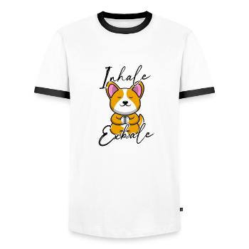 Inhale Exhale - pembroke welsh corgi - T-shirt contrasté Homme - blanc/noir - Devant - AI Model Female 172 light (172cm) & AI Model Male 178 dark (178cm)