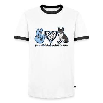 Peace Love Boston Terrier - adorable - Men's Ringer Shirt - white/black - Front - AI Model Female 172 light (172cm) & AI Model Male 178 dark (178cm)