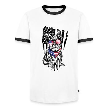 Yorkshire terrier dog wearing american flag - Men's Ringer Shirt - white/black - Front - AI Model Female 172 light (172cm) & AI Model Male 178 dark (178cm)
