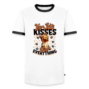 Les baisers Yorkie réparent tout - animal de compagnie - T-shirt contrasté Homme - blanc/noir - Devant - AI Model Female 172 light (172cm) & AI Model Male 178 dark (178cm)