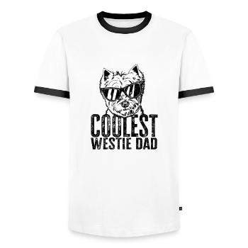 Coolest westie dad - small dog - Men's Ringer Shirt - white/black - Front - AI Model Female 172 light (172cm) & AI Model Male 178 dark (178cm)