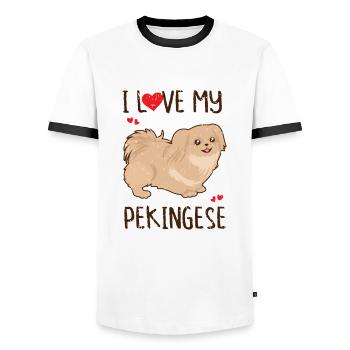 J’aime mon pékinois - amoureux pékinois - T-shirt contrasté Homme - blanc/noir - Devant - AI Model Female 172 light (172cm) & AI Model Male 178 dark (178cm)