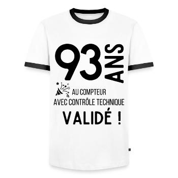 Anniversaire 93 ans humour adulte cadeau - T-shirt contrasté Homme - blanc/noir - Devant - AI Model Female 172 light (172cm) & AI Model Male 178 dark (178cm)