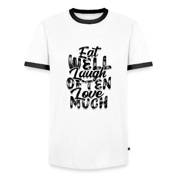 Gut essen, oft lachen, viel lieben - Kochen - Männer Kontrast-T-Shirt - Weiß/Schwarz - Vorne - AI Model Female 172 light (172cm) & AI Model Male 178 dark (178cm)