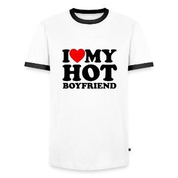J’aime mon petit ami chaud - Romance - T-shirt contrasté Homme - blanc/noir - Devant - AI Model Female 172 light (172cm) & AI Model Male 178 dark (178cm)