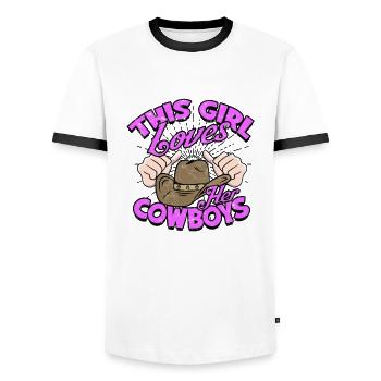 DIESES MÄDCHEN LIEBT IHRE COWBOYS - Sports Passion - Männer Kontrast-T-Shirt - Weiß/Schwarz - Vorne - AI Model Female 172 light (172cm) & AI Model Male 178 dark (178cm)