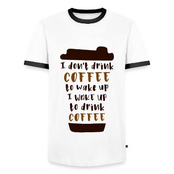 Ich trinke keinen Kaffee um wach zu werden - Männer Kontrast-T-Shirt - Weiß/Schwarz - Vorne - AI Model Female 172 light (172cm) & AI Model Male 178 dark (178cm)