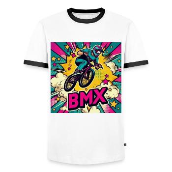 Vélo BMX - T-shirt contrasté Homme - blanc/noir - Devant - AI Model Female 172 light (172cm) & AI Model Male 178 dark (178cm)