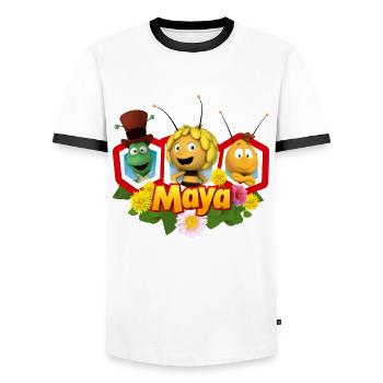 Maya The Bee, Willy And Flip - Men's Ringer Shirt - white/black - Front - AI Model Female 172 light (172cm) & AI Model Male 178 dark (178cm)