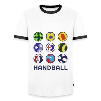Handballspieler Design Coole Handball Minimalist - Männer Kontrast-T-Shirt - Weiß/Schwarz - Vorne - AI Model Female 172 light (172cm) & AI Model Male 178 dark (178cm)