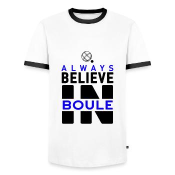 Believe in Boule Boccia Verein Renter Sport - Männer Kontrast-T-Shirt - Weiß/Schwarz - Vorne - AI Model Female 172 light (172cm) & AI Model Male 178 dark (178cm)