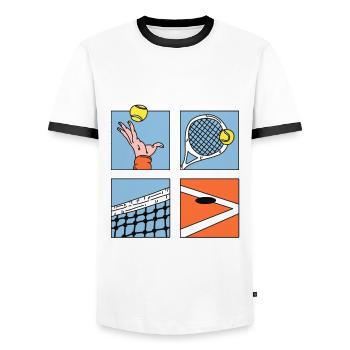 Tennis Player Gift Tennis Racket Drawing - Men's Ringer Shirt - white/black - Front - AI Model Female 172 light (172cm) & AI Model Male 178 dark (178cm)