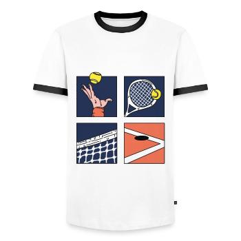 Tennis Illustration Art Minimalist Tennis Game - Men's Ringer Shirt - white/black - Front - AI Model Female 172 light (172cm) & AI Model Male 178 dark (178cm)
