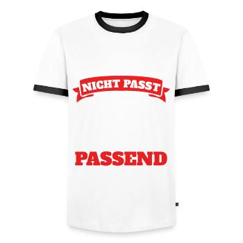 Was nicht passt wird Passend gemacht - Männer Kontrast-T-Shirt - Weiß/Schwarz - Vorne - AI Model Female 172 light (172cm) & AI Model Male 178 dark (178cm)