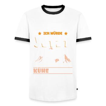 Landwirt Bauer Kühe melken - Männer Kontrast-T-Shirt - Weiß/Schwarz - Vorne - AI Model Female 172 light (172cm) & AI Model Male 178 dark (178cm)
