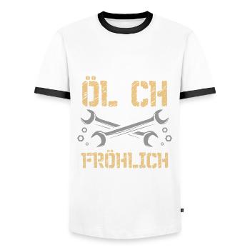 Olich aber Fröhlich - Männer Kontrast-T-Shirt - Weiß/Schwarz - Vorne - AI Model Female 172 light (172cm) & AI Model Male 178 dark (178cm)