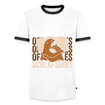 Offizielles Schlafshirt - Männer Kontrast-T-Shirt - Weiß/Schwarz - Vorne - AI Model Female 172 light (172cm) & AI Model Male 178 dark (178cm)