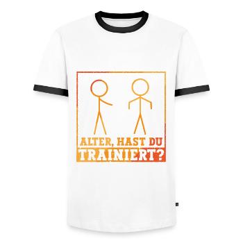Gym Sport Hast du Trainiert? - Männer Kontrast-T-Shirt - Weiß/Schwarz - Vorne - AI Model Female 172 light (172cm) & AI Model Male 178 dark (178cm)