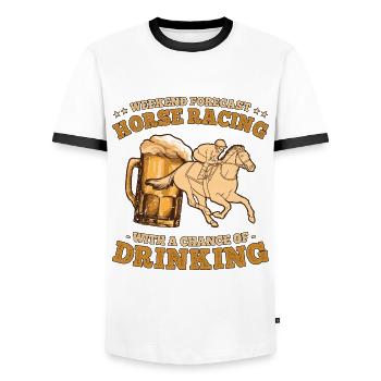 Weekend Forecast Horse Racing and Beer - Men's Ringer Shirt - white/black - Front - AI Model Female 172 light (172cm) & AI Model Male 178 dark (178cm)