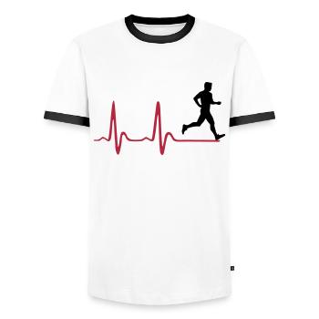Running Man, runner & heartbeat - T-shirt contrasté Homme - blanc/noir - Devant - AI Model Female 172 light (172cm) & AI Model Male 178 dark (178cm)