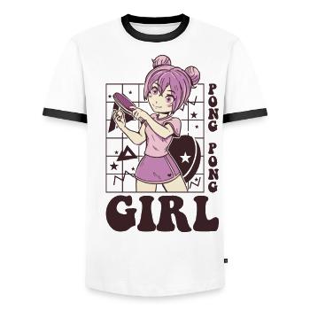Tenue de ping-pong Tennis de table Batte de ping-pong - T-shirt contrasté Homme - blanc/noir - Devant - AI Model Female 172 light (172cm) & AI Model Male 178 dark (178cm)