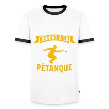 Les papas cools jouent à la pétanque - T-shirt contrasté Homme - blanc/noir - Devant - AI Model Female 172 light (172cm) & AI Model Male 178 dark (178cm)