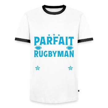 Je suis rugbyman et c'est presque pareil - T-shirt contrasté Homme - blanc/noir - Devant - AI Model Female 172 light (172cm) & AI Model Male 178 dark (178cm)
