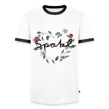 Herz aus Blumen "Spaztl" Geschenk zum - Männer Kontrast-T-Shirt - Weiß/Schwarz - Vorne - AI Model Female 172 light (172cm) & AI Model Male 178 dark (178cm)