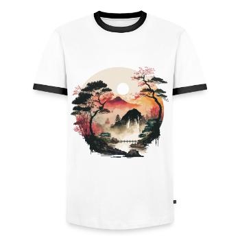 Paysage de yoga - T-shirt contrasté Homme - blanc/noir - Devant - AI Model Female 172 light (172cm) & AI Model Male 178 dark (178cm)