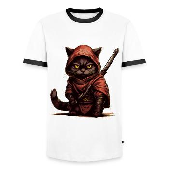 Ninja Cat - Men's Ringer Shirt - white/black - Front - AI Model Female 172 light (172cm) & AI Model Male 178 dark (178cm)