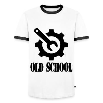 Old school - Men's Ringer Shirt - white/black - Front - AI Model Female 172 light (172cm) & AI Model Male 178 dark (178cm)